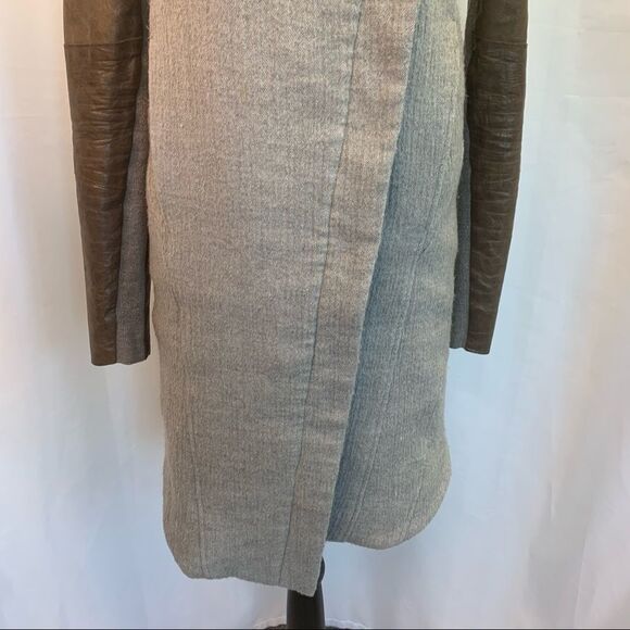 HELMET Lang wool & Lamb Leather brown gray colour block pattern coat Sz XS - Picture 7 of 16